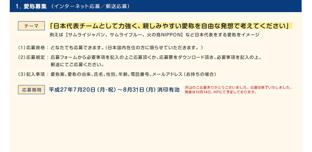 1. 愛称募集（インターネット応募／郵送応募）